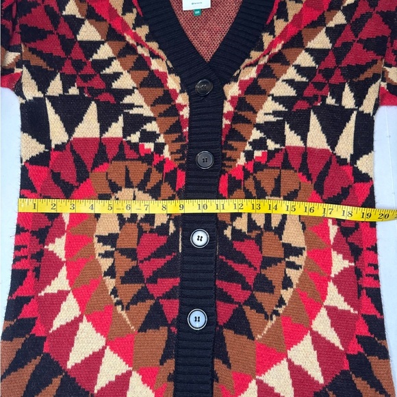 Farm Rio Geometric Patterned Cardigan Sweater - Black, Red, Brown - Picture 14 of 16